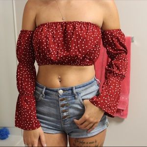 Red and white polka dot crop top
